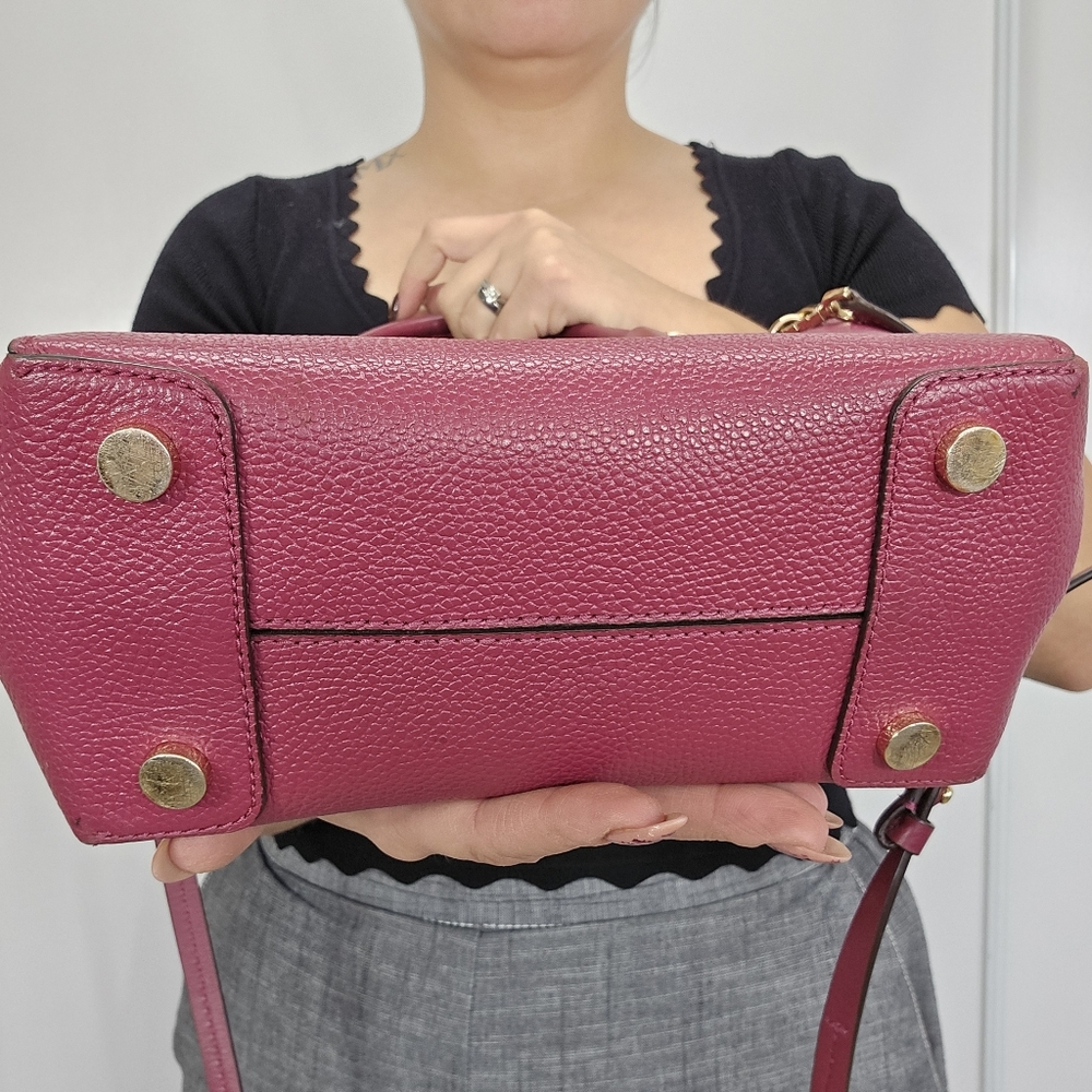 Michael Kors Mae SM Messenger Tote Crossbody Bag In Cranberry Color Gold Hardwar - Picture 12 of 17